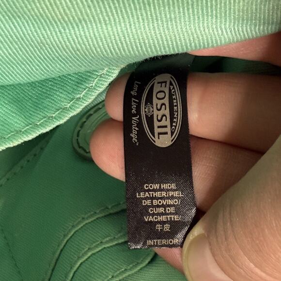 Fossil Mint Green Cowhide Leather Sydney Zip Top Crossbody Handbag Purse Medium - Picture 11 of 16